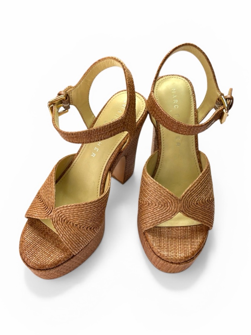 Marc Fisher Tan Woven Starla Platform Sandals Size 5